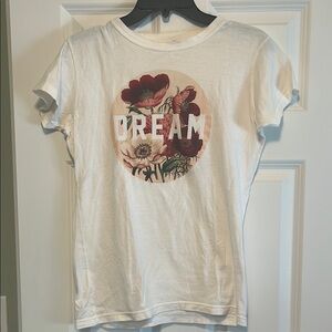 White Graphic Tee with Floral Design